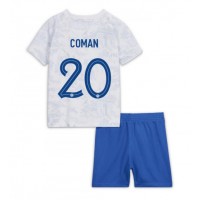 Otroški Nogometni dresi Francija Kingsley Coman #20 Gostujoči SP 2022 Kratek Rokav (+ Kratke hlače)
